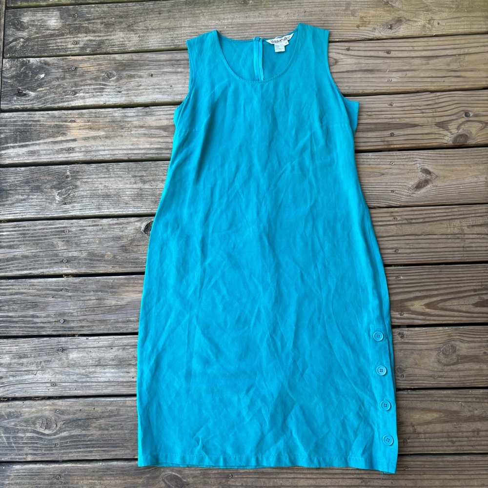 VTG ‘90s Winter Silks Teal Silk and Linen Sleeveless Maxi Dress